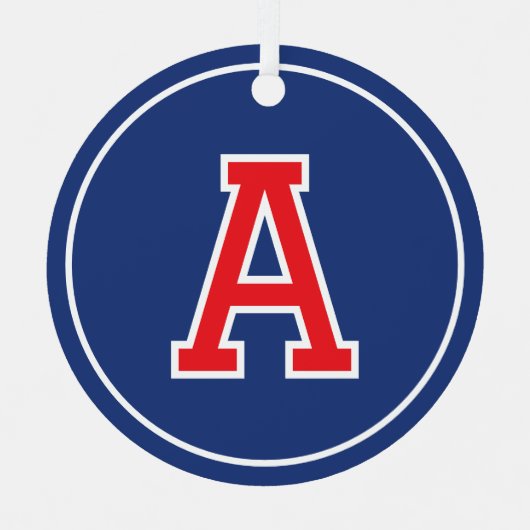 Monogram Navy Blue Red Retro mit benutzerdefiniert Ornament Aus Metall (Vorderseite)