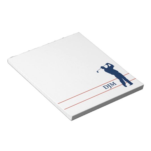 Monogram Navy Blue Silhouette Golfer Notizblock (angewinkelt)