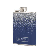 Monogram Navy Blue Silver Glam Glitzer Flachmann (Links)