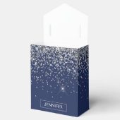 Monogram Navy Blue Silver Glam Glitzer Geschenkschachtel (Geöffnet)