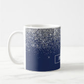 Monogram Navy Blue Silver Glam Glitzer Kaffeetasse (Links)