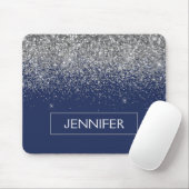 Monogram Navy Blue Silver Glam Glitzer Mousepad (Mit Mouse)