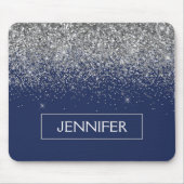 Monogram Navy Blue Silver Glam Glitzer Mousepad (Vorne)