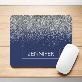 Monogram Navy Blue Silver Glam Glitzer Mousepad