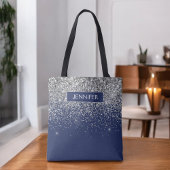 Monogram Navy Blue Silver Glam Glitzer Tasche