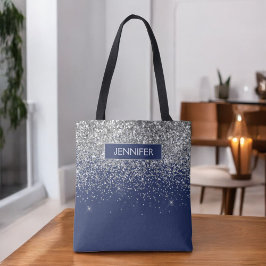 Monogram Navy Blue Silver Glam Glitzer Tasche