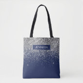 Monogram Navy Blue Silver Glam Glitzer Tasche (Vorderseite)