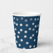 Monogram Navy Blue Silver Glitzer Dot Pattern Pappbecher (Rückseite)
