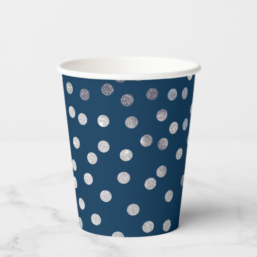 Monogram Navy Blue Silver Glitzer Dot Pattern Pappbecher (Rückseite)