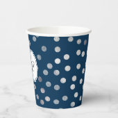 Monogram Navy Blue Silver Glitzer Dot Pattern Pappbecher (Links)