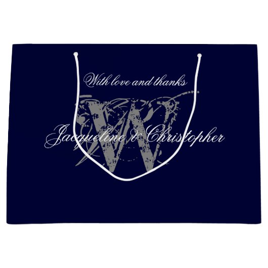 Monogram Navy Blue Silver White Eagle Hochzeit Große Geschenktüte (Vorderseite)