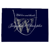 Monogram Navy Blue Silver White Eagle Hochzeit Große Geschenktüte (Rückseite)
