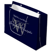 Monogram Navy Blue Silver White Eagle Hochzeit Große Geschenktüte (Vorderseite Schrägansicht)