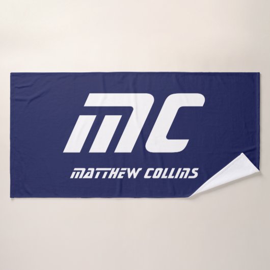 Monogram Navy Blue Sports Simple Masculine Initial Badhandtuch Set (Badehandtuch)