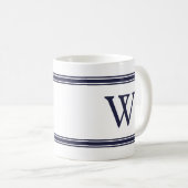 Monogram Navy Blue Stricking personalisierte Mug Kaffeetasse (VorderseiteRechts)
