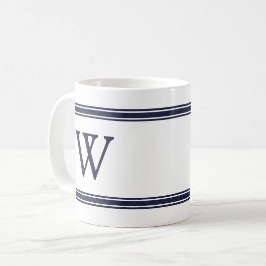 Monogram Navy Blue Stricking personalisierte Mug Kaffeetasse (Vorderseite Links)