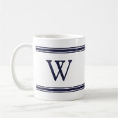 Monogram Navy Blue Stricking personalisierte Mug Kaffeetasse (Links)