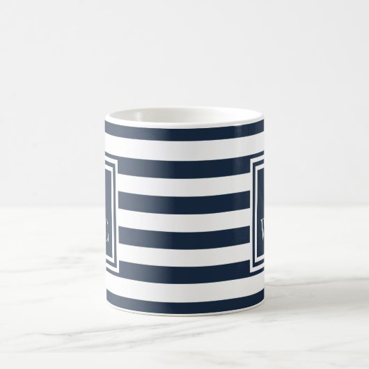 Monogram Navy Blue Strip Nautical Boat Anker Kaffeetasse (Mittel)