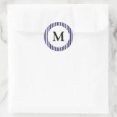 Monogram Navy Blue Strip Preppy Runder Aufkleber (Tasche)