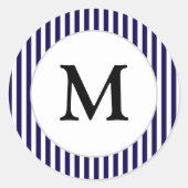 Monogram Navy Blue Strip Preppy Runder Aufkleber (Vorderseite)