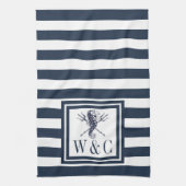 Monogram Navy Blue Stripe Seepferd Nautic Geschirrtuch (Vertikal)