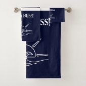 Monogram Navy Blue Stripes Nautic Beach House Badhandtuch Set (Insitu)