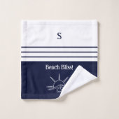 Monogram Navy Blue Stripes Nautic Beach House Badhandtuch Set (Waschlappen)