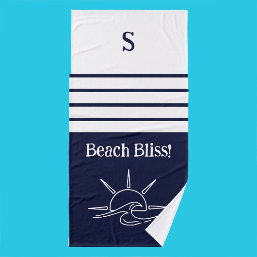 Monogram Navy Blue Stripes Nautic Beach House Badhandtuch Set