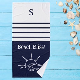 Monogram Navy Blue Stripes Nautic Beach House Badhandtuch Set