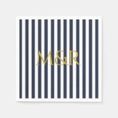 Monogram Navy Blue Stripes Striping Wedding Serviette (Vorderseite)