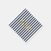 Monogram Navy Blue Stripes Striping Wedding Serviette (Ecke)