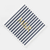 Monogram Navy Blue Stripes Striping Wedding Serviette (Ecke)