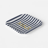 Monogram Navy Blue Stripes Stripte Jubiläum Pappteller (Gewinkelt)