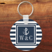 Monogram Navy Blue Striping Nautical Boat Anker Schlüsselanhänger (Vorderseite)