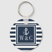 Monogram Navy Blue Striping Nautical Boat Anker Schlüsselanhänger (Rückseite)