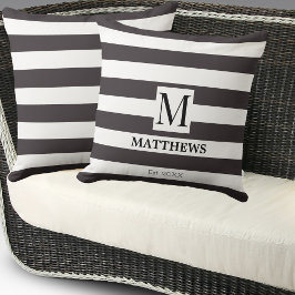 Monogram Navy Blue Strips Familienname Beach House Kissen