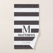 Monogram Navy Blue Strips Family Beach House Badhandtuch Set (Handtuch)