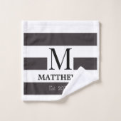 Monogram Navy Blue Strips Family Beach House Badhandtuch Set (Waschlappen)