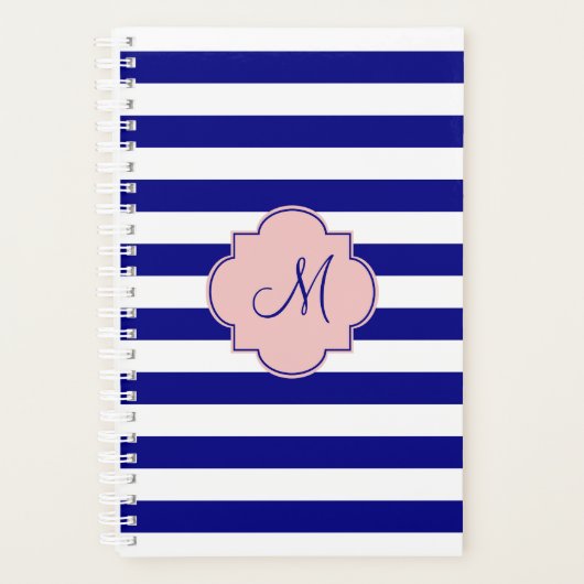 Monogram Navy Blue und Baby Pink Strickmuster Planer (Vorderseite)