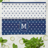 Monogram Navy Blue und White Polka Dot Küchentuch (Gefaltet)