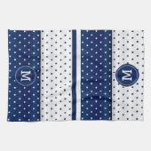 Monogram Navy Blue und White Polka Dot Küchentuch (Horizontal)