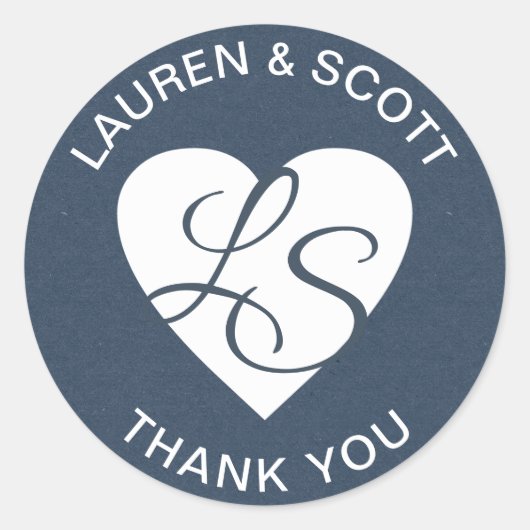 Monogram Navy Blue und White Runder Aufkleber (Vorderseite)