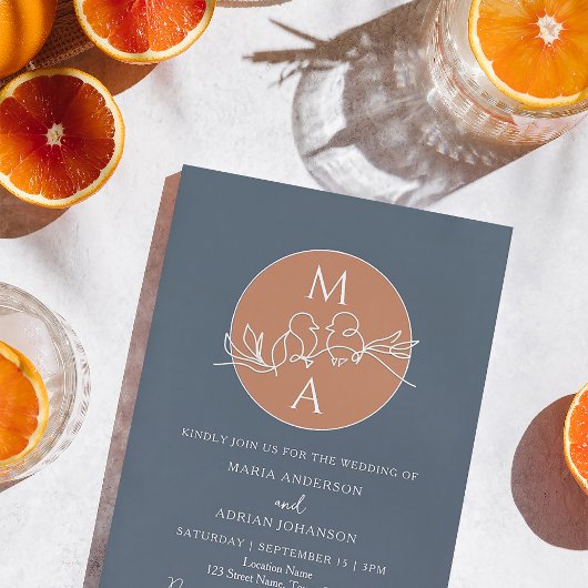 Monogram Navy Blue Wedding Einladung