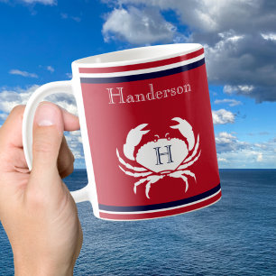 Monogram Navy Blue White Crab Nautic Coffee Kaffeetasse