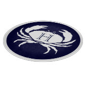 Monogram Navy Blue White Crab Nautic Schneidebrett (Ecke)