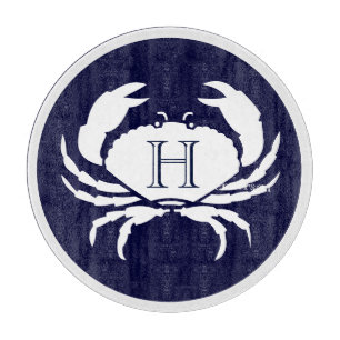 Monogram Navy Blue White Crab Nautic Schneidebrett