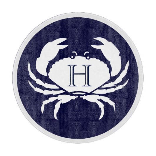 Monogram Navy Blue White Crab Nautic Schneidebrett (Vorderseite)