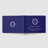 Monogram Navy Blue White Geometric Wedding Gästebuch (Voll)