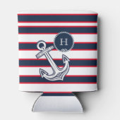 Monogram Navy Blue White Nautic Stripes Dosenkühler (Rückseite)