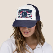 Monogram Navy Blue White Nautic Stripes Truckerkappe (Beispiel)